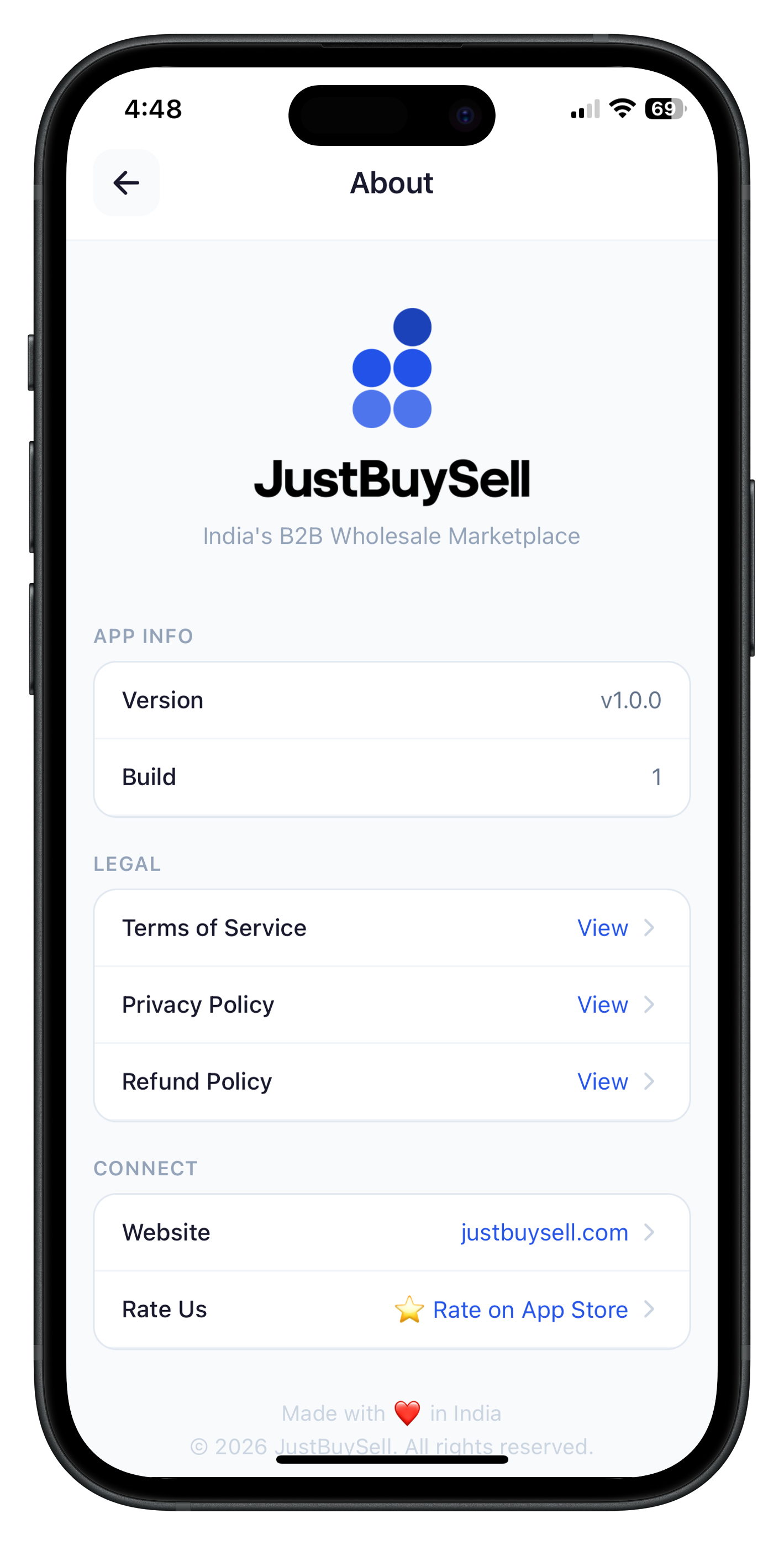 App Info and Legal