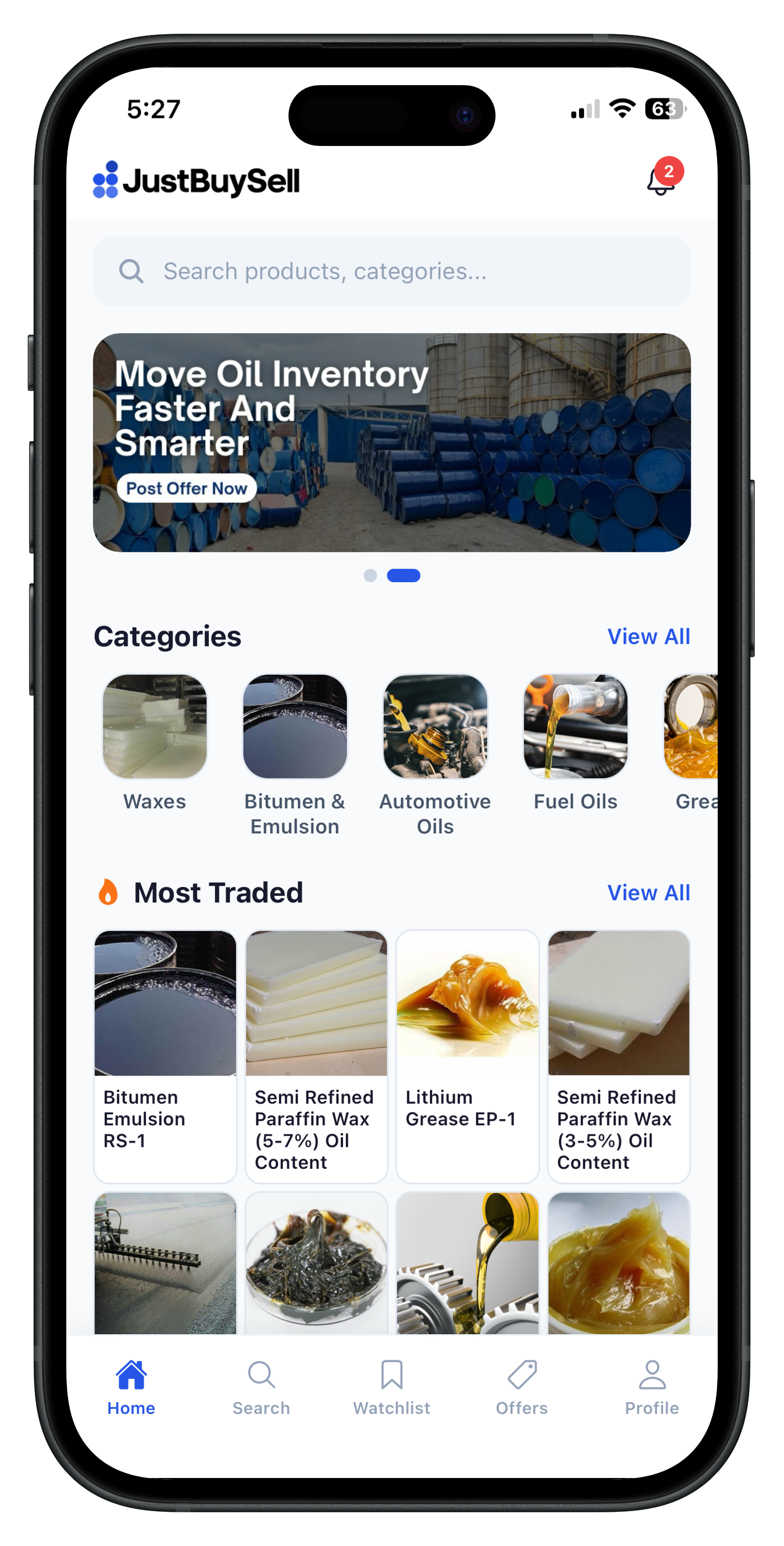 JustBuySell App Home Screen